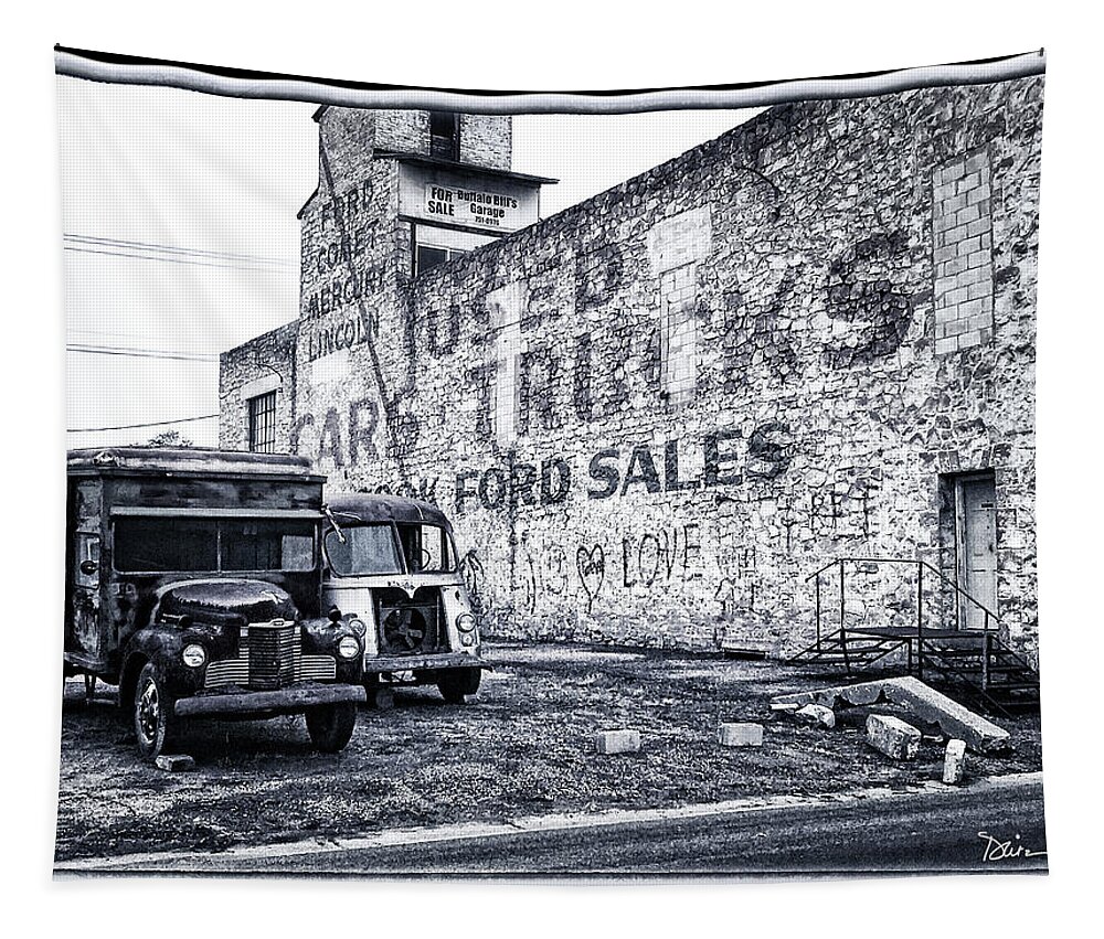 Old Cars Tapestry featuring the photograph Buffalo Bills Back Lot by Peggy Dietz