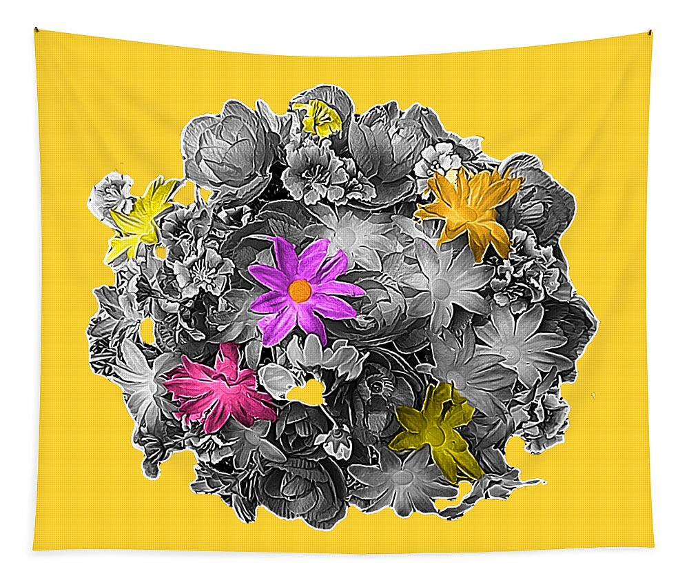 Flowers Tapestry featuring the digital art Bunch of Flowers - Selective Color by Marian Bell
