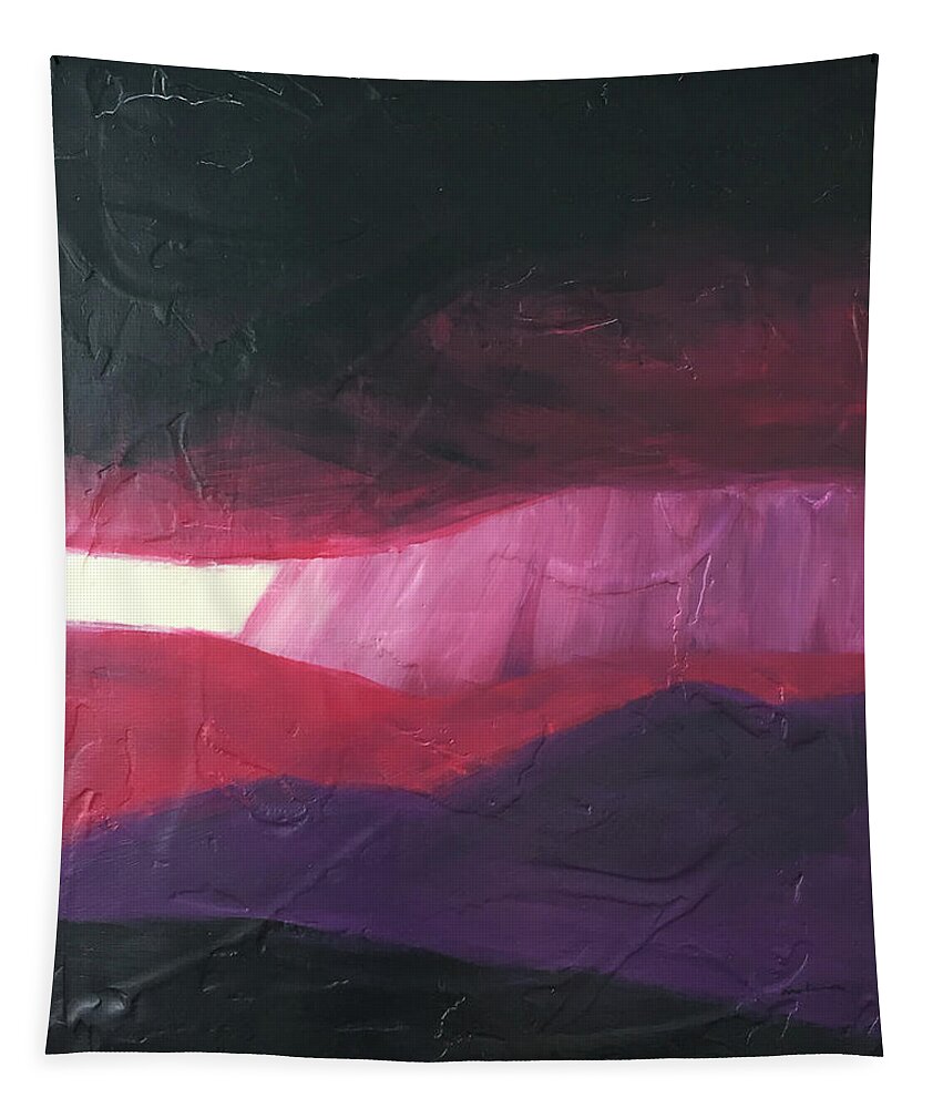 Abstract Tapestry featuring the painting Burgundy Storm On The Horizon by Carrie MaKenna