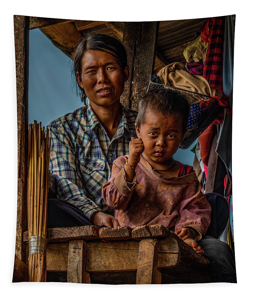 Woman Tapestry featuring the photograph Burmese Mother And Child by Chris Lord