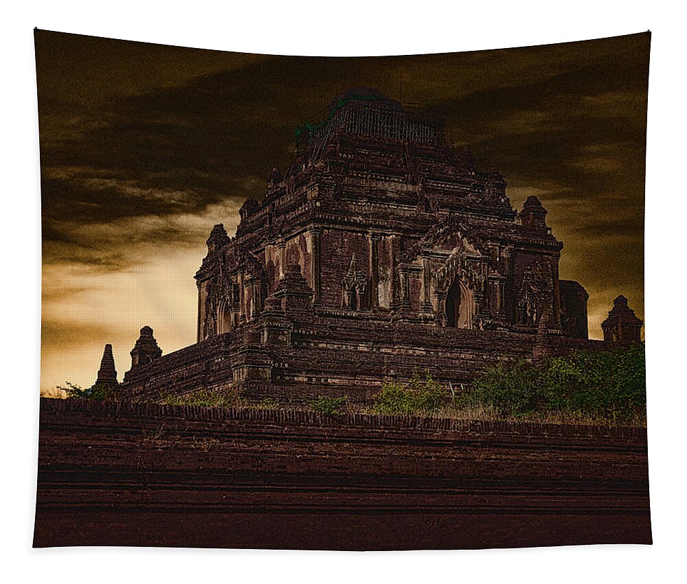 Stupa Tapestry featuring the photograph Burmese Stupa At Sundown by Chris Lord