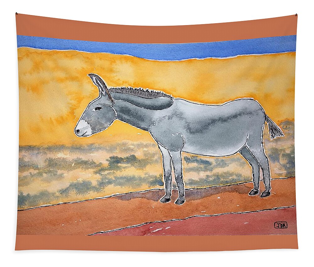 Watercolor Tapestry featuring the painting Burro Lore by John Klobucher