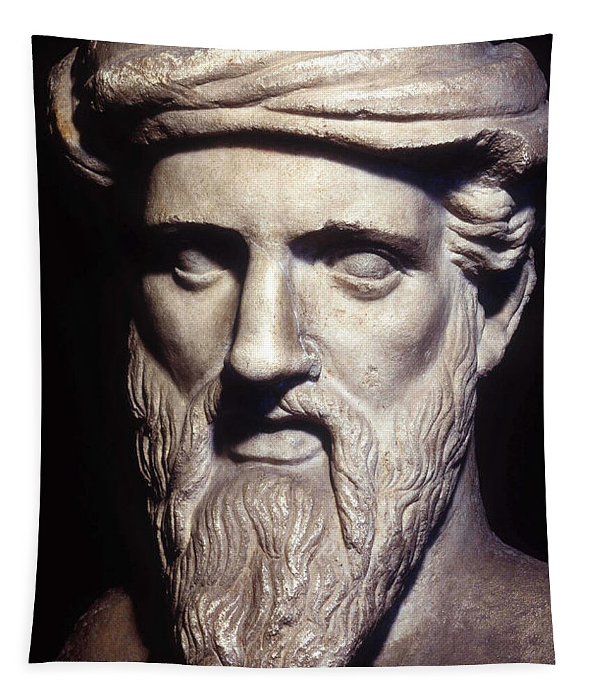 Bust of Pythagoras, Greek philosopher and mathematician Tapestry