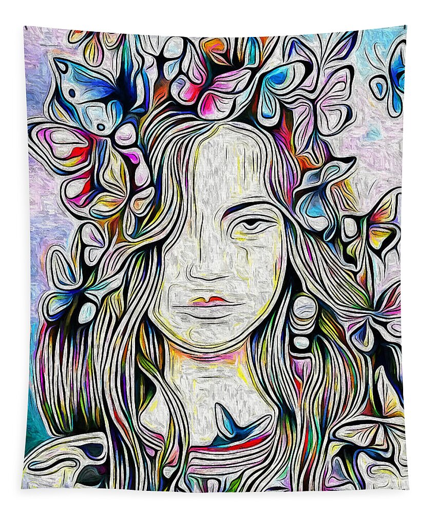 Paint Tapestry featuring the painting Butterfly girl by Nenad Vasic