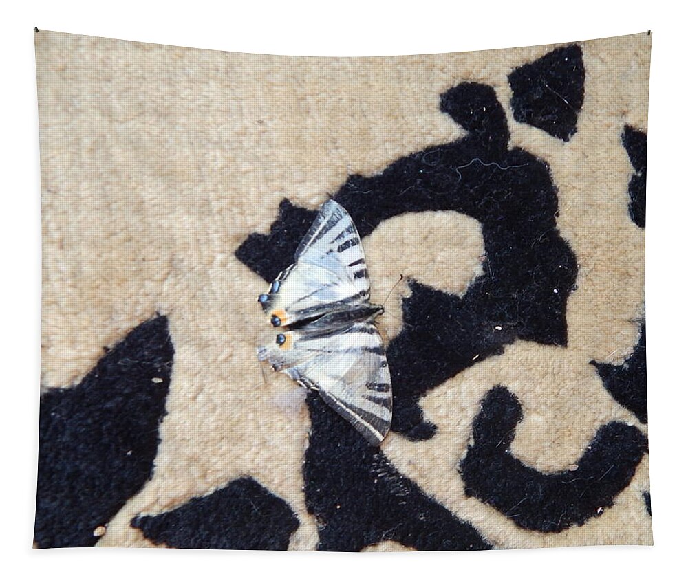 Butterfly Tapestry featuring the photograph Butterfly machaon sitting on the carpet by Oleg Prokopenko