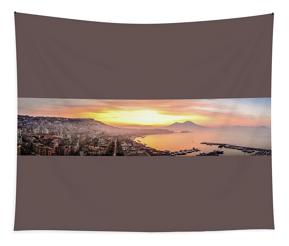 Panorama Tapestry featuring the photograph Sunrise over Bay of Naples by Tito Slack