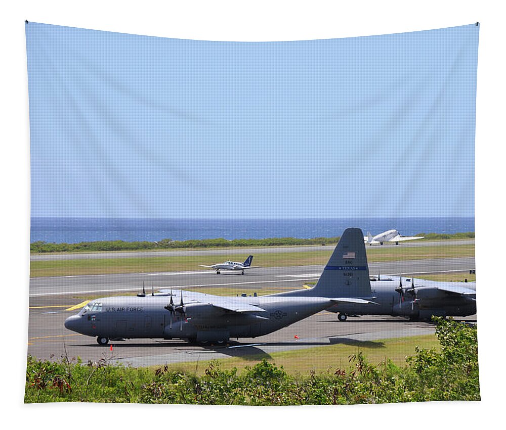 Us Air Force Tapestry featuring the photograph C130H at Rest by Climate Change VI - Sales