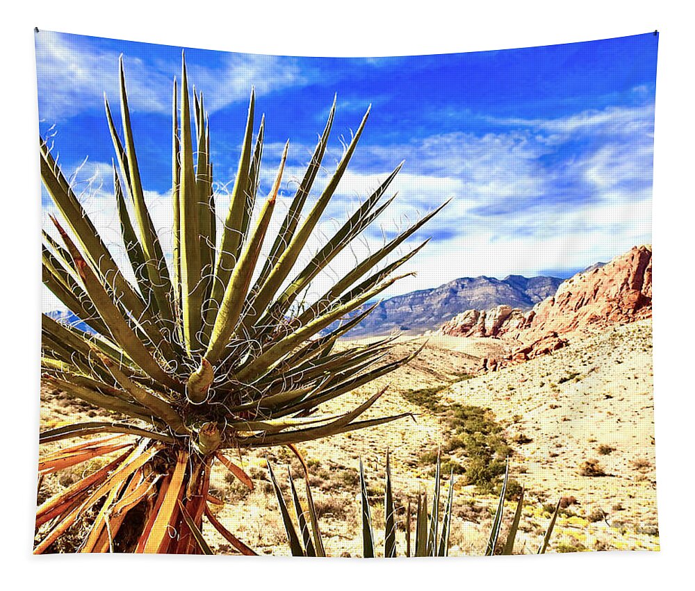 Cactus Fronting The Red Rock Canyon Landscape In Nevada.  Tapestry featuring the photograph Cactus Fronting by Beth Myer Photography