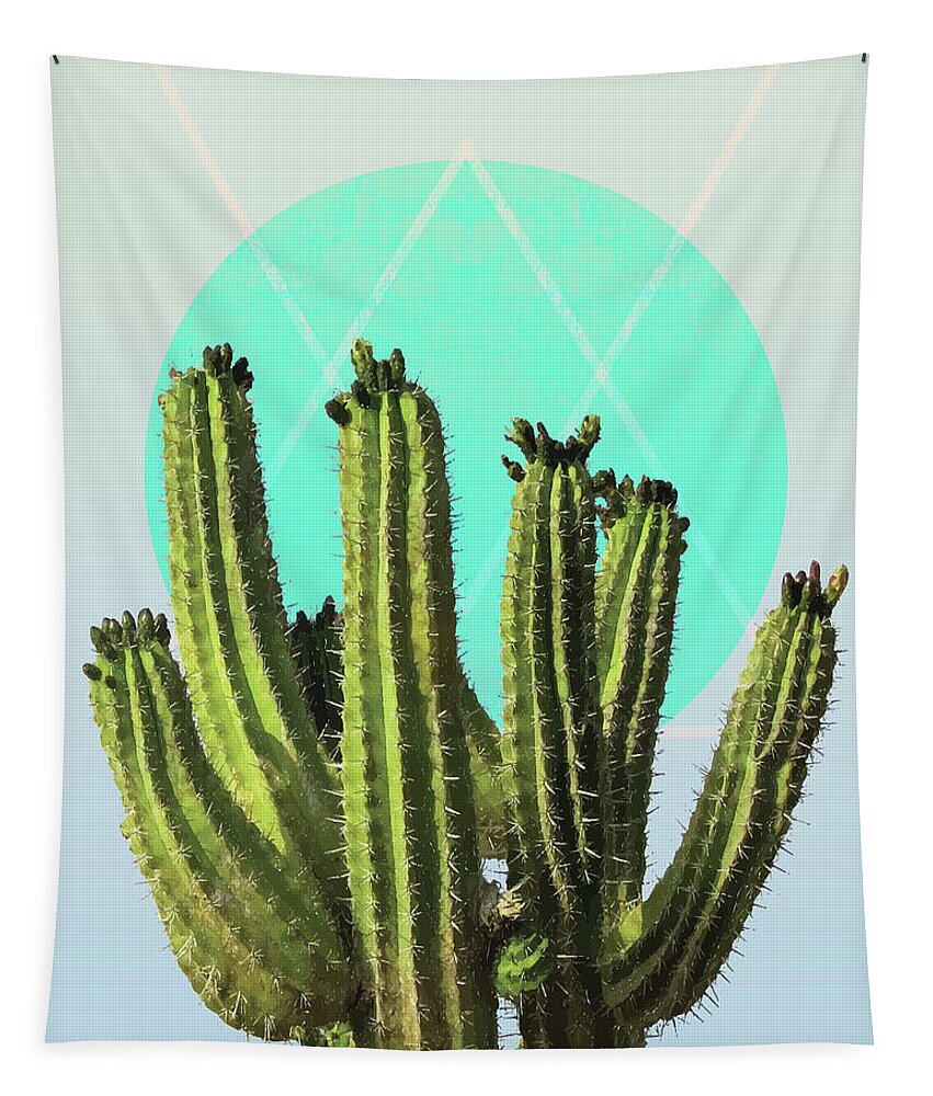 Cactus Tapestry featuring the mixed media Cactus - Minimal Cactus Poster - Desert Wall Art - Tropical, Botanical - Blue, Green - Modern by Studio Grafiikka