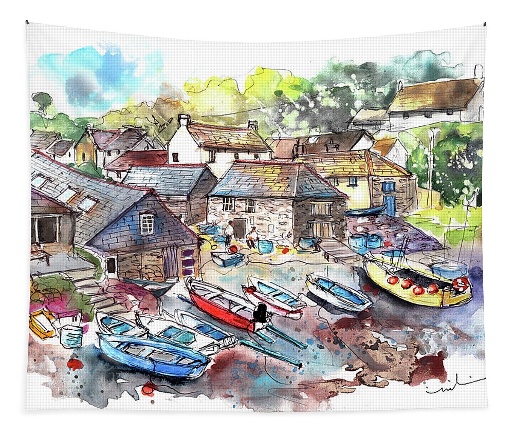 Travel Tapestry featuring the painting Cadgwith 06 by Miki De Goodaboom