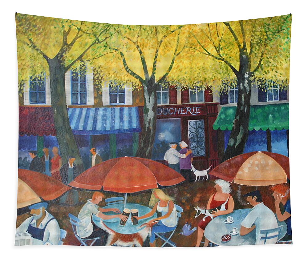 Trees Tapestry featuring the painting Cafe Culture by Lisa Graa Jensen