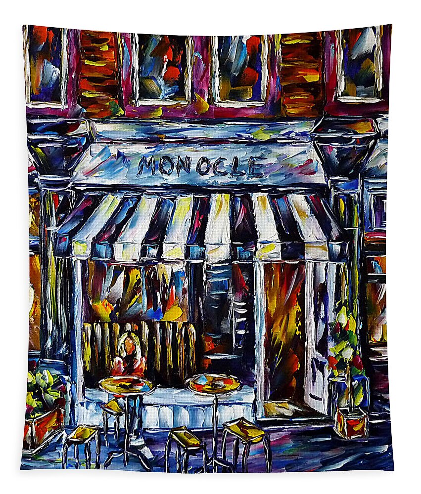 I Love London Tapestry featuring the painting Cafe Monocle by Mirek Kuzniar