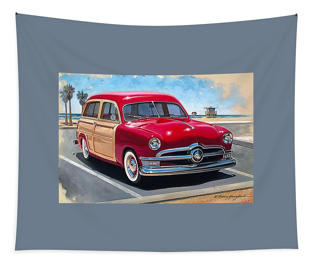 Woody Wagon Wagons 1950 Ford Kenny Youngblood Tapestry featuring the painting California Dreamin by Kenny Youngblood