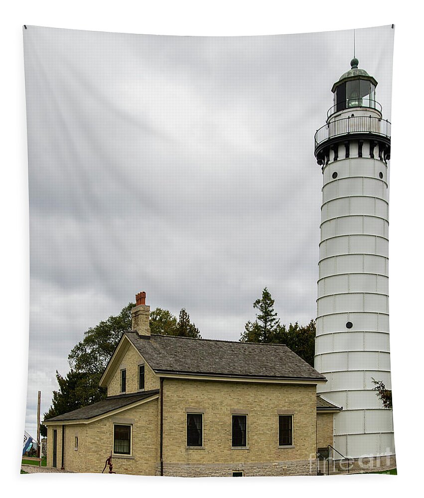 Architecture Tapestry featuring the photograph CANA ISLAND LIGHTHOUSE Door County Wisconsin Lake Michigan Great Lakes Upper Midwest by Wayne Moran