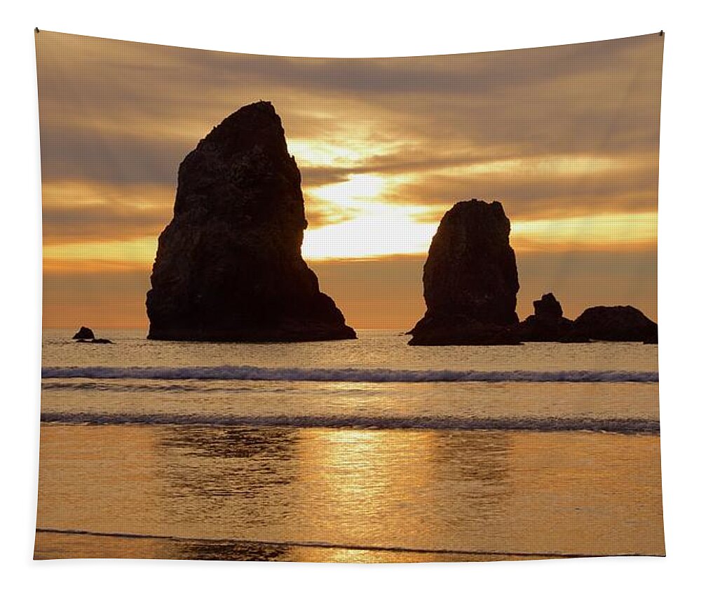 Oregon Tapestry featuring the photograph Cannon Beach November Sunset by Todd Kreuter