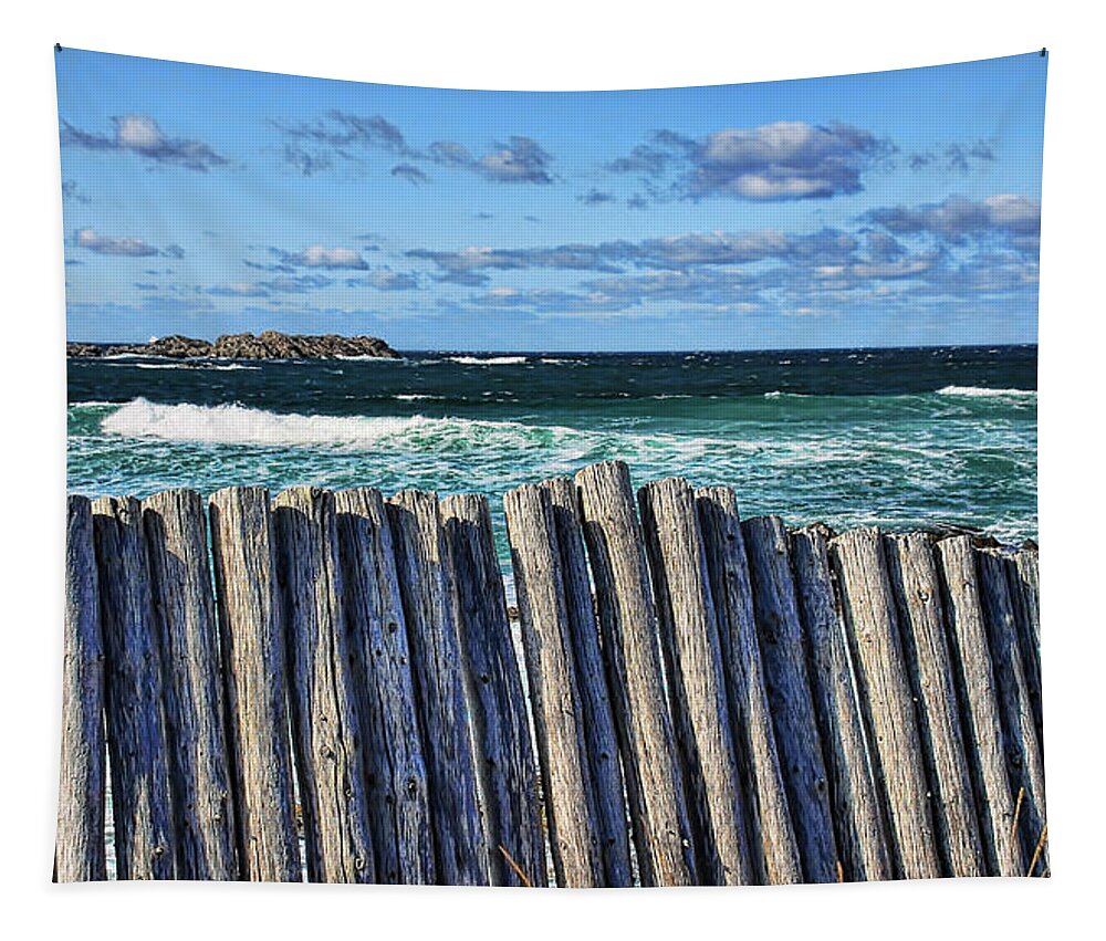 Cape Bonavista Tapestry featuring the photograph Cape Bonavista coastline fence 2 by Tatiana Travelways