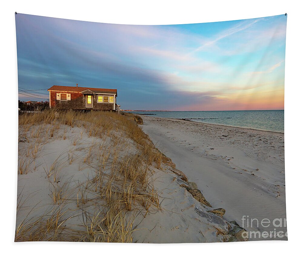 Cape Cod Beach House At Sunset Tapestry featuring the photograph Cape Cod Beach House at Sunset by Michelle Constantine