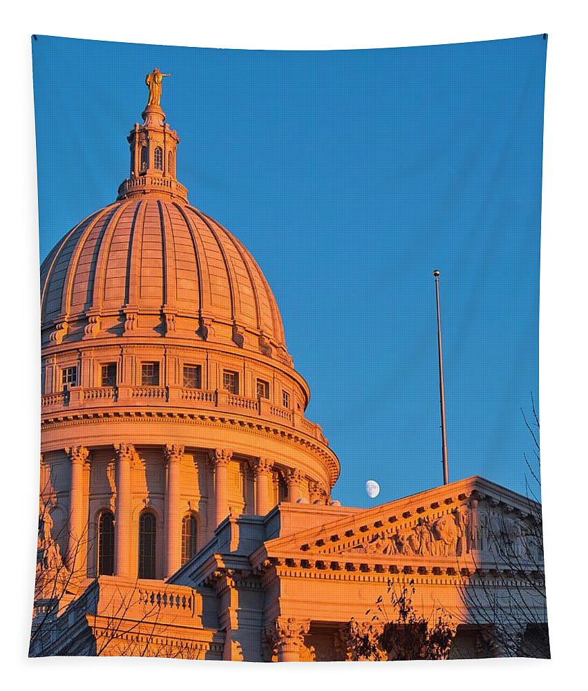 Madison Tapestry featuring the photograph Capitol - Madison - Wisconsin- Sunset 2 by Steven Ralser