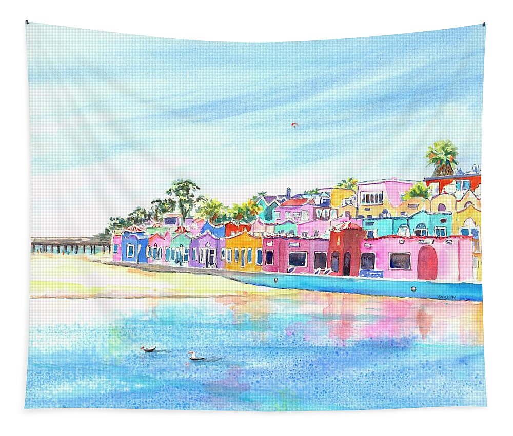 Capitola Tapestry featuring the painting Capitola California Colorful Houses by Carlin Blahnik CarlinArtWatercolor