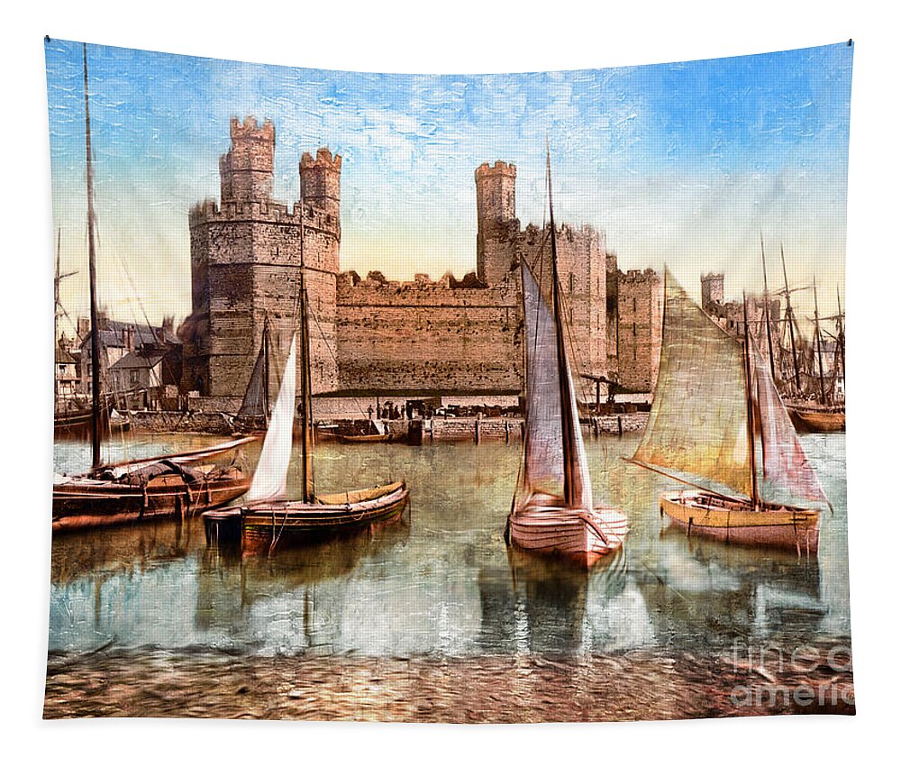 Wales Tapestry featuring the photograph Carnarvon Castle Wales by Carlos Diaz