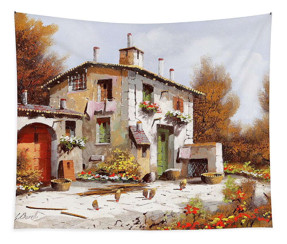 Little House Tapestry featuring the painting Casa Con Due Entrate by Guido Borelli