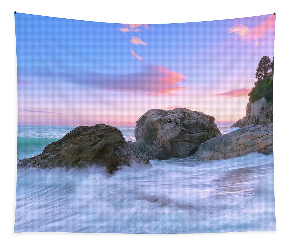 Sea Storm Tapestry featuring the photograph Castle beach by Giovanni Allievi