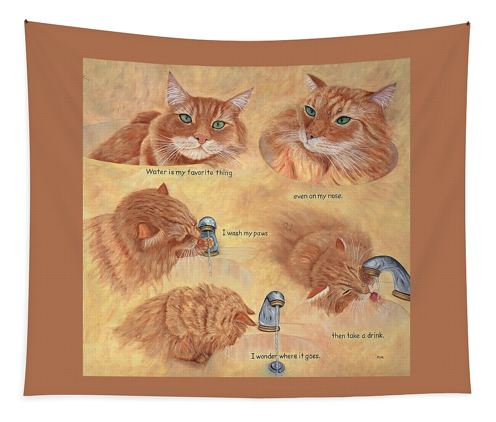 Cat Tapestry featuring the painting Cat Splash by Karen Zuk Rosenblatt