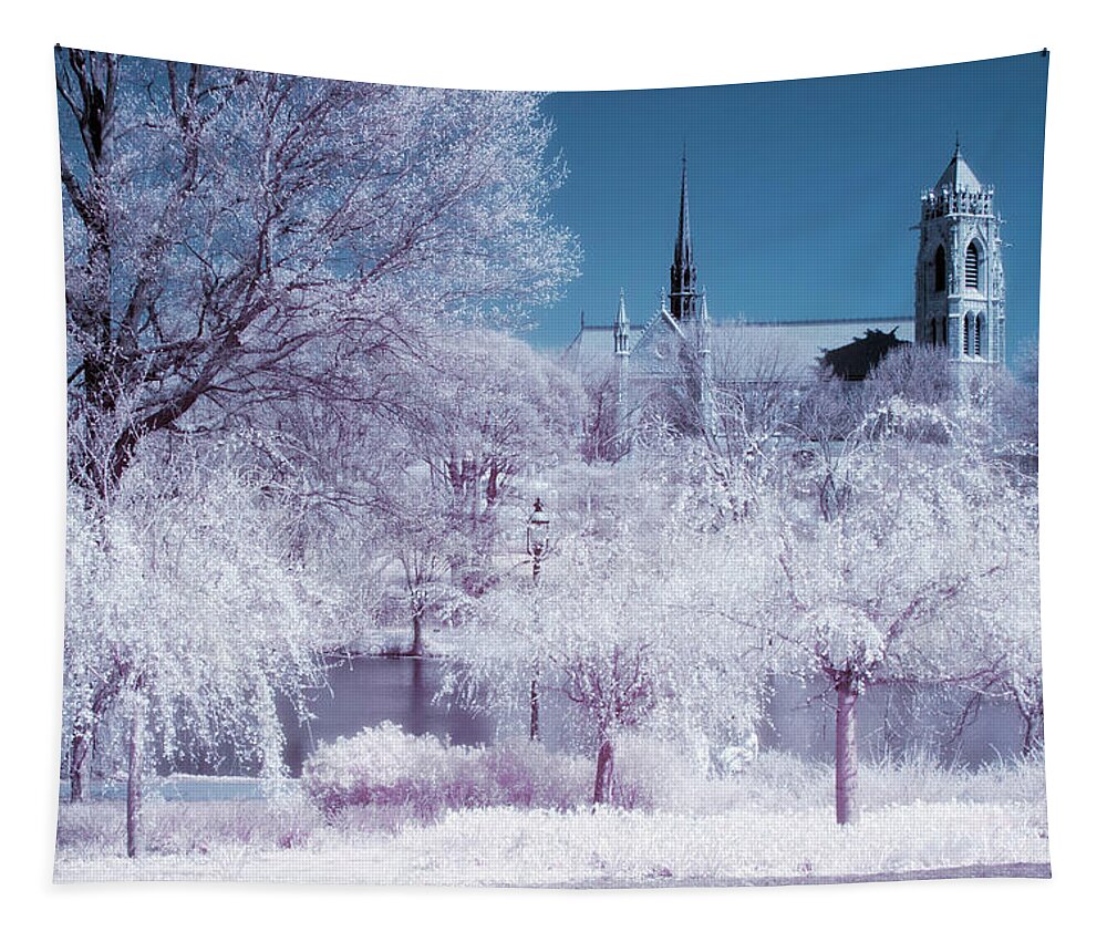 Branch Brook Park Tapestry featuring the photograph Cathedral Basilica The Sacred Heart IR by Susan Candelario