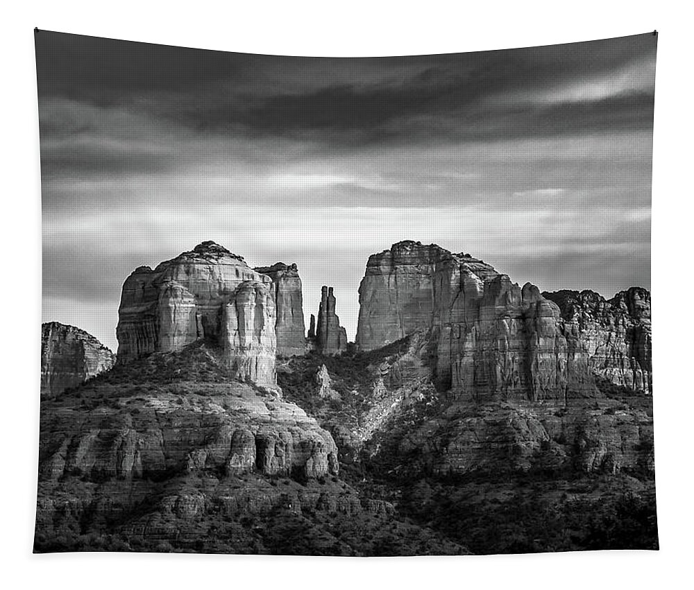 Cathedral Rock Tapestry featuring the photograph Cathedral Rock in Black and White by Mindy Musick King