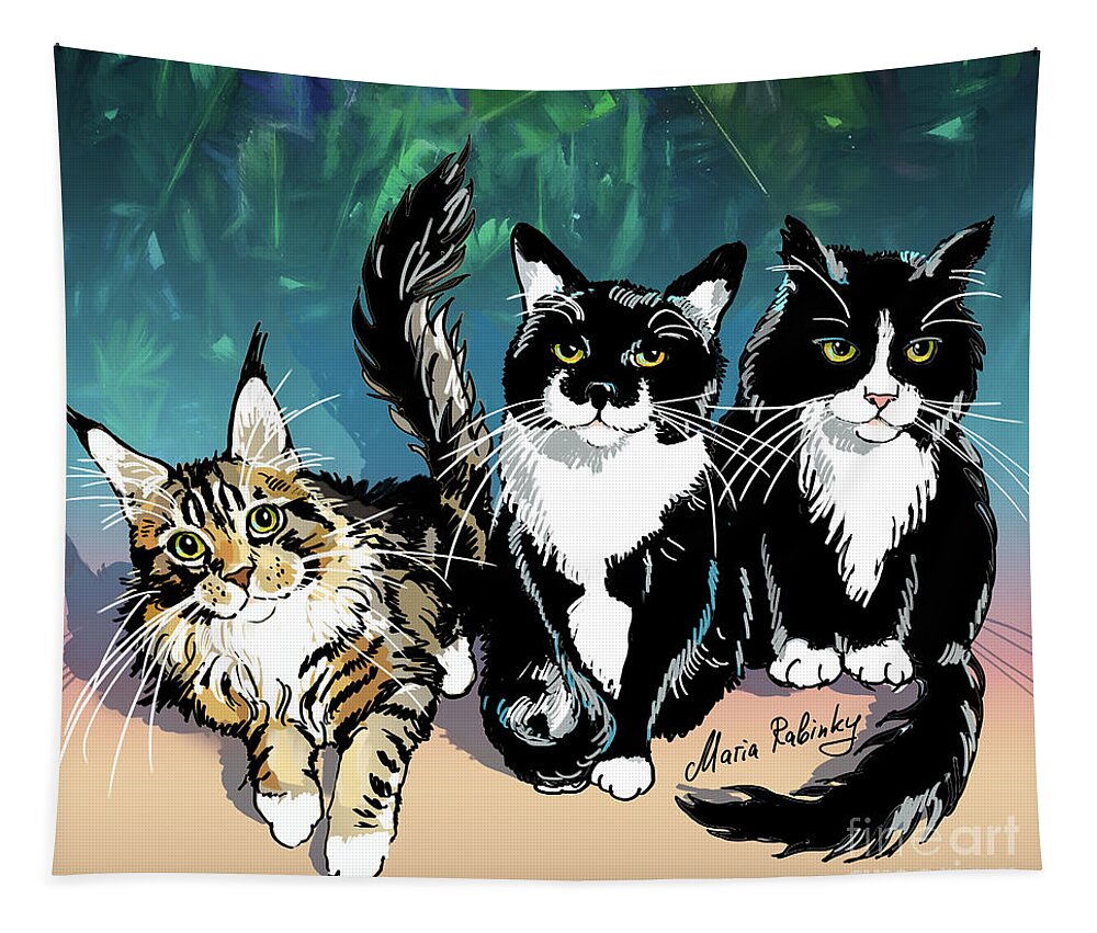 Cat Portrait Tapestry featuring the digital art Cats by Maria Rabinky