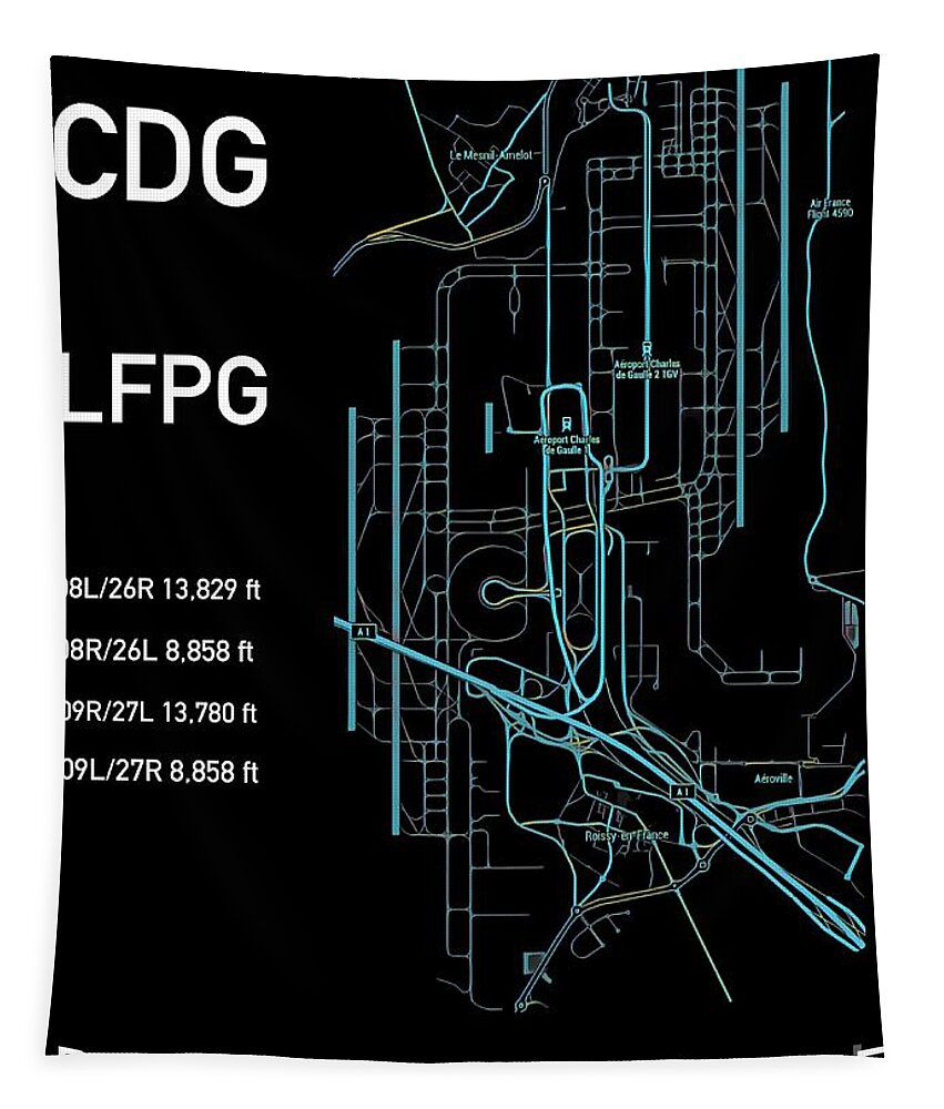 Cdg Tapestry featuring the digital art CDG Paris Airport Black edition by HELGE Art Gallery