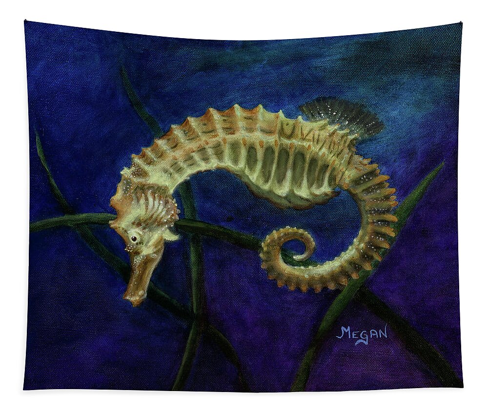 Seahorse Tapestry featuring the painting Cedric by Megan Collins
