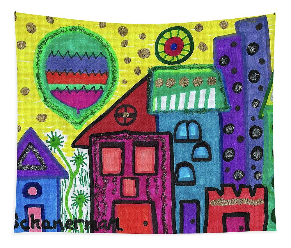 Original Drawing/painting Tapestry featuring the drawing Celebration City by Susan Schanerman