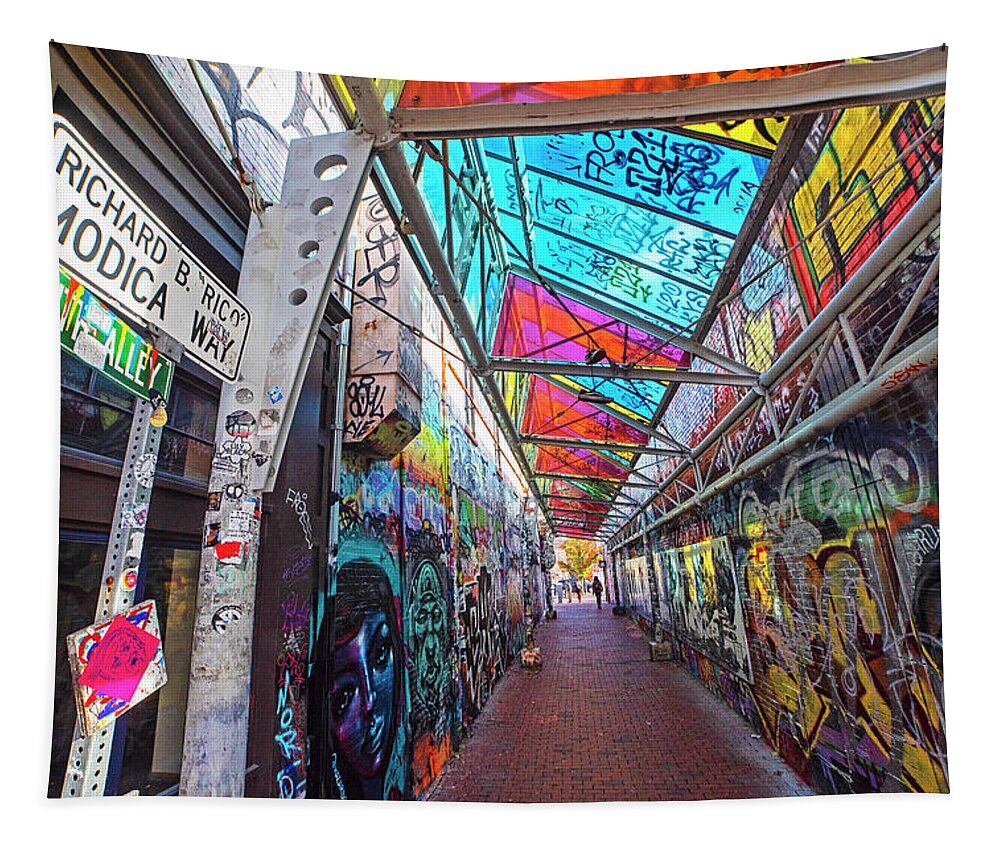 Cambridge Tapestry featuring the photograph Central Square Cambridge MA Graffiti Alley Cambridge Massachusetts by Toby McGuire