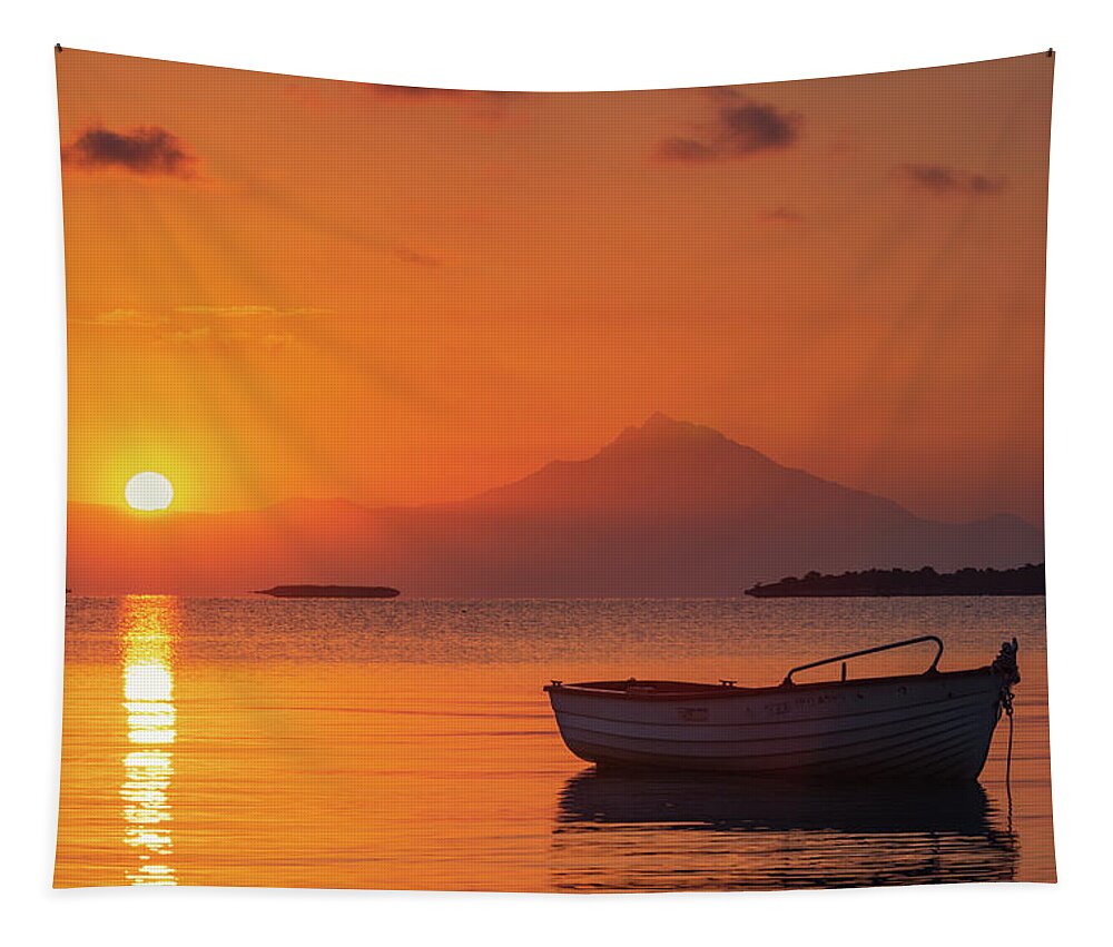 Aegean Sea Tapestry featuring the photograph Chalkidiki Sunrise by Evgeni Dinev