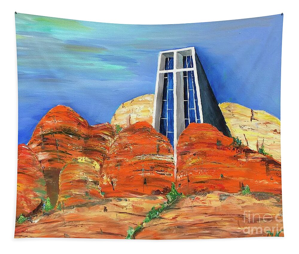 Fine Art Tapestry featuring the painting Chapel of the Holy Cross by Maria Karlosak