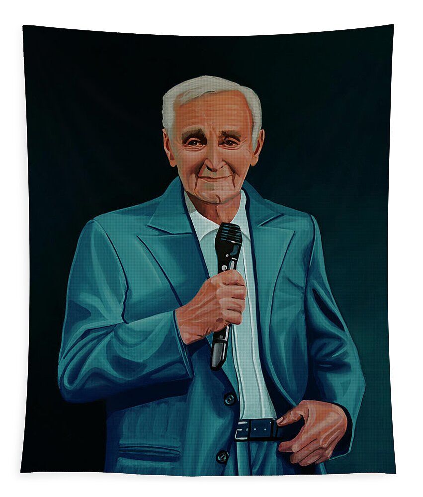 Charles Aznavour Tapestry featuring the painting Charles Aznavour Painting by Paul Meijering