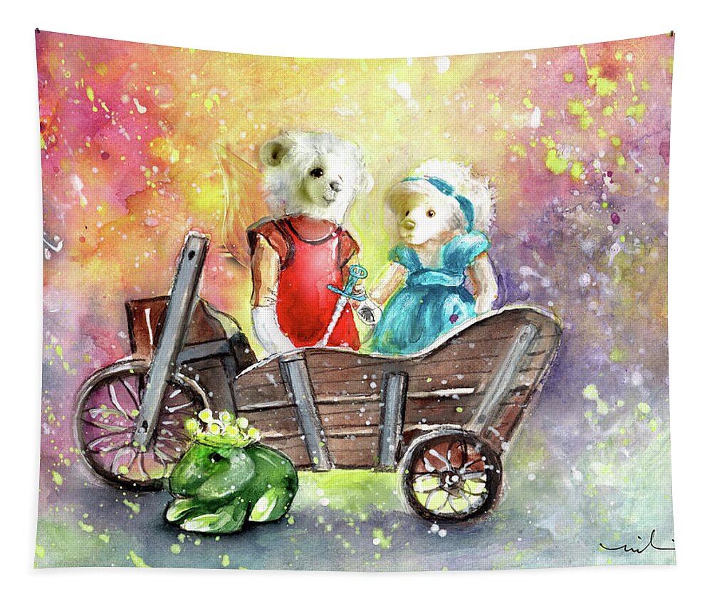 Teddy Tapestry featuring the painting Charlie Bears King Of The Fairies And Thumbelina by Miki De Goodaboom