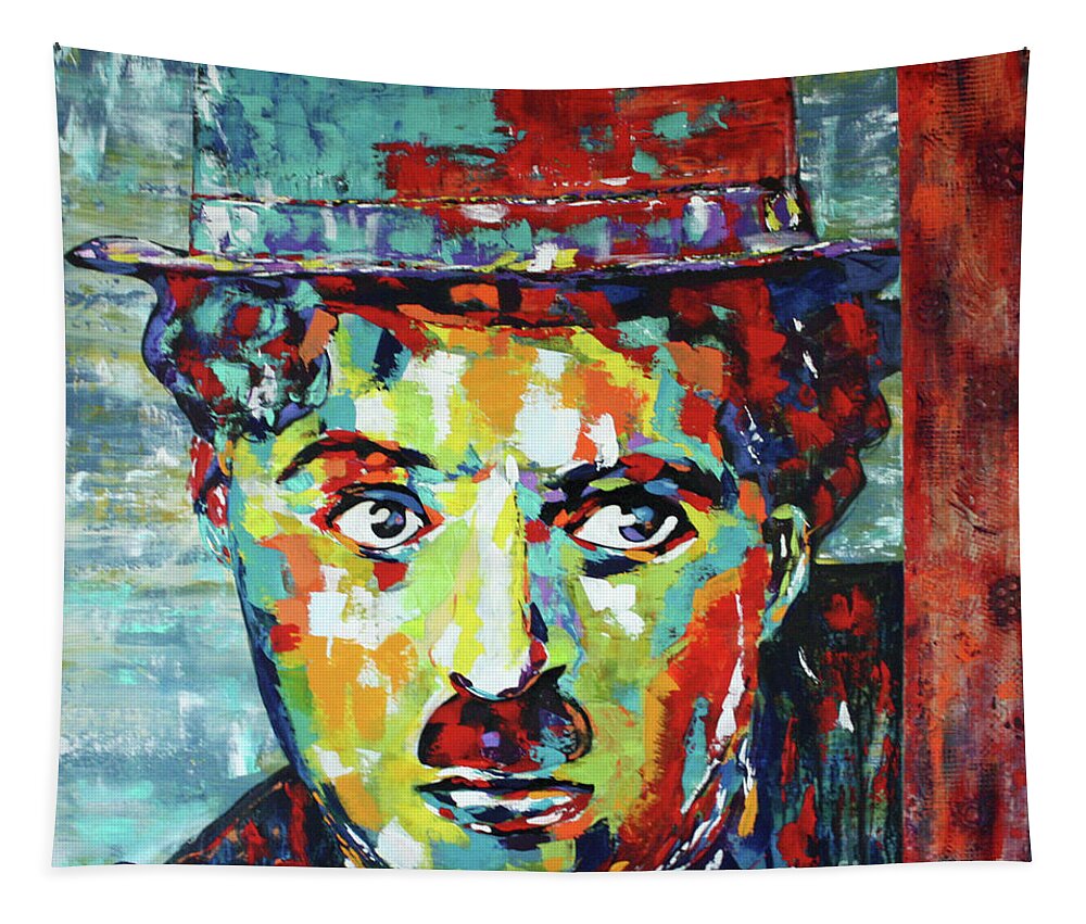Charlot Tapestry featuring the painting Charlie Chaplin Modern Times by Kathleen Artist PRO