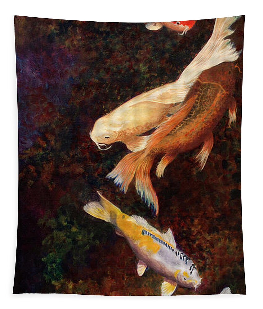 Koi Tapestry featuring the painting Chasing Tail by Megan Collins