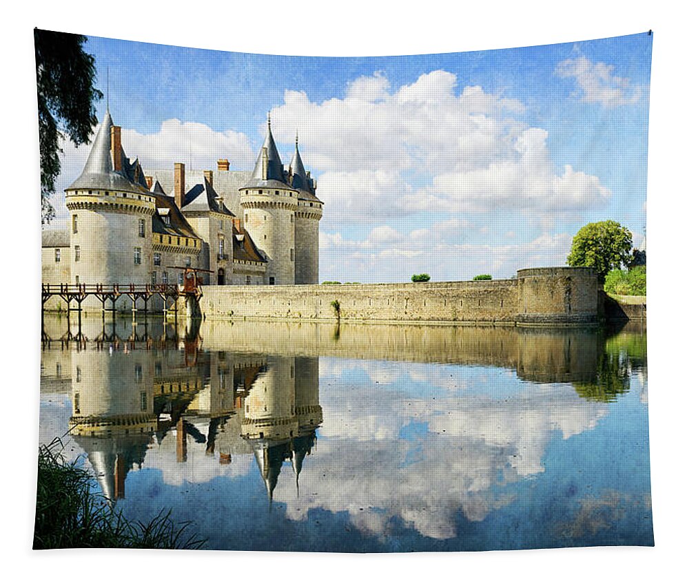 Chateau De Sully Tapestry featuring the photograph Chateau de Sully sur Loire in the sun - vintage version by Weston Westmoreland