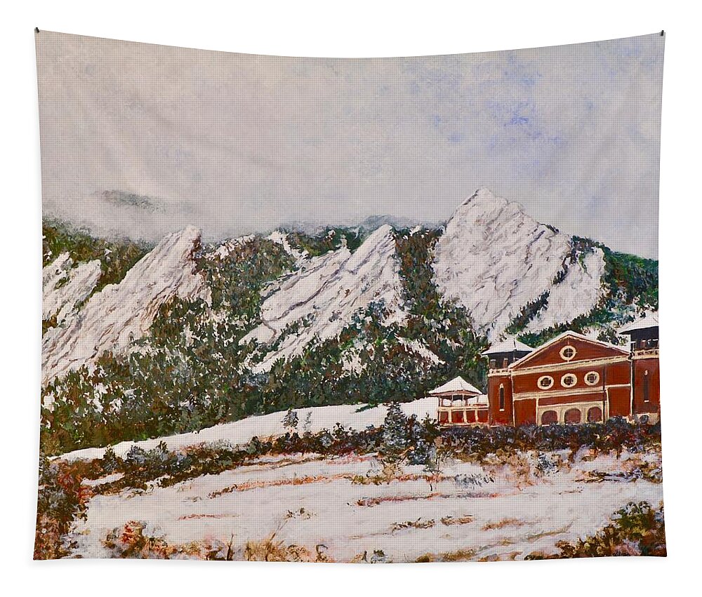 Chautauqua Tapestry featuring the painting Chautauqua - Winter, Late Afternoon by Tom Roderick