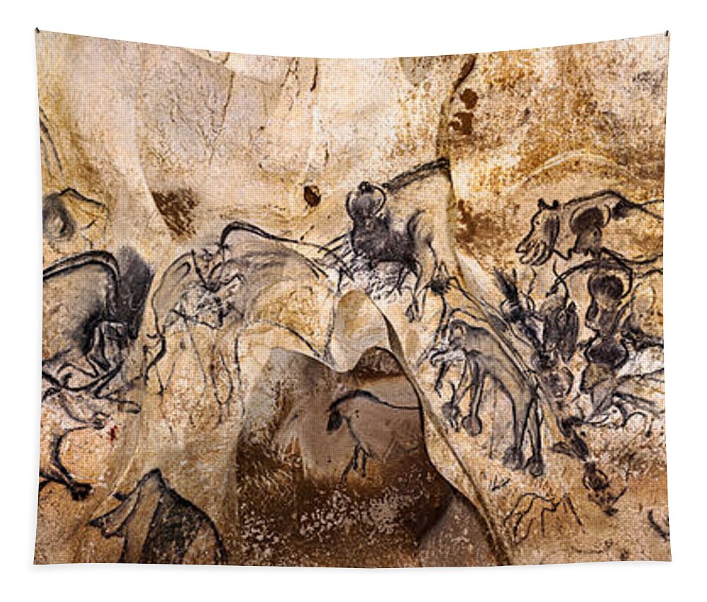Chauvet Tapestry featuring the digital art Chauvet Lions and Rhinos by Weston Westmoreland