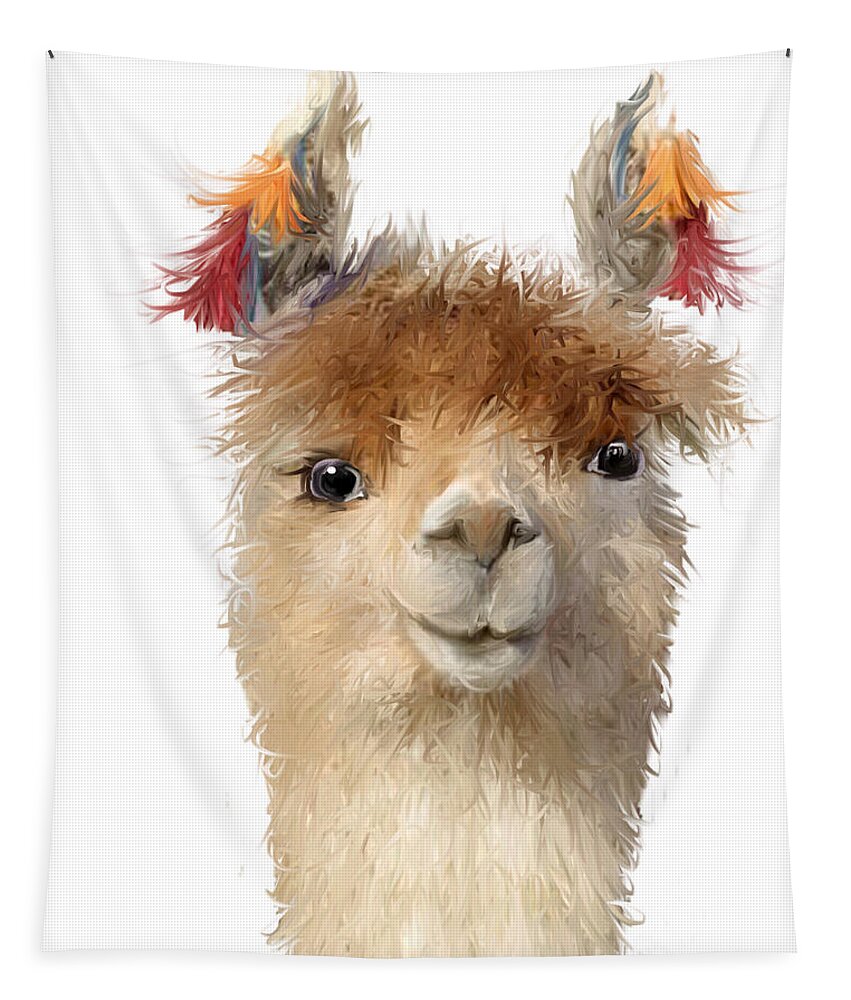 Llamas Tapestry featuring the mixed media Cheer llama by Brenda Leedy