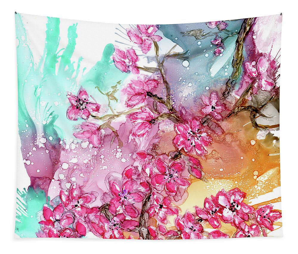 Abstract Tapestry featuring the painting Cherry Blossoms by Eunice Warfel
