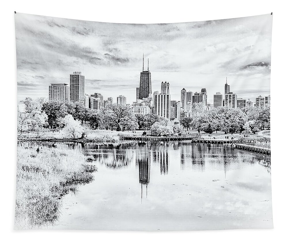 Chicago Tapestry featuring the photograph Chicago in Black and White by Lev Kaytsner