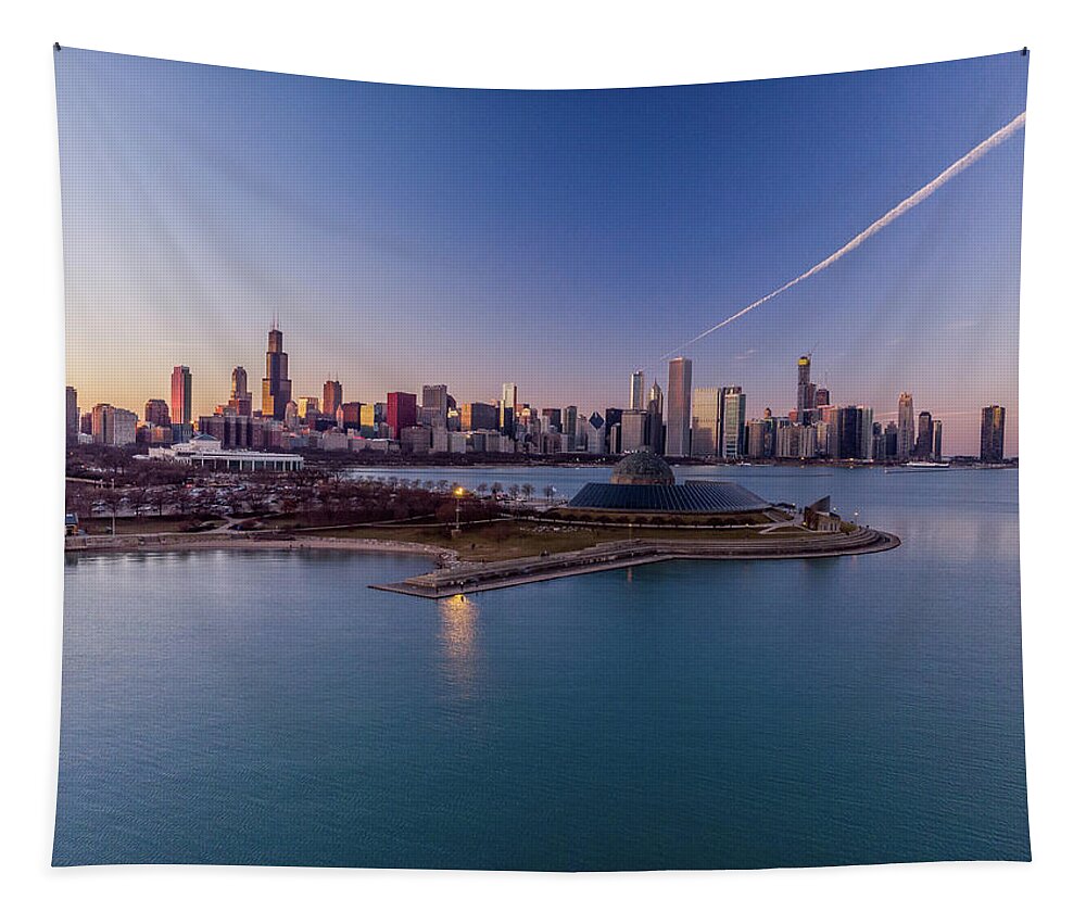 Chicago Tapestry featuring the photograph Chicago Skyline over Planetarium by Bobby K