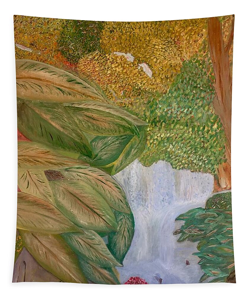 Childhood Tapestry featuring the painting Childhood River Survival by Walter Rivera-Santos
