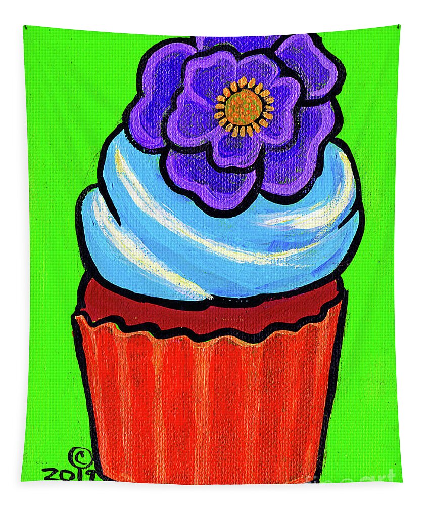 Sweet Tapestry featuring the painting Chocolate Cupcake With Purple Flower by Genevieve Esson