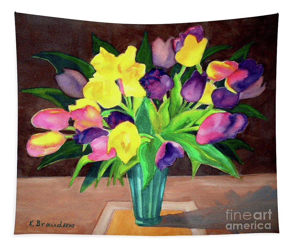 Painting Tapestry featuring the painting Chocolate Tulips Square by Kathy Braud
